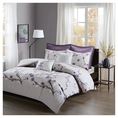 Purple Sakura Cotton Duvet Cover Set Full Queen 7pc Target