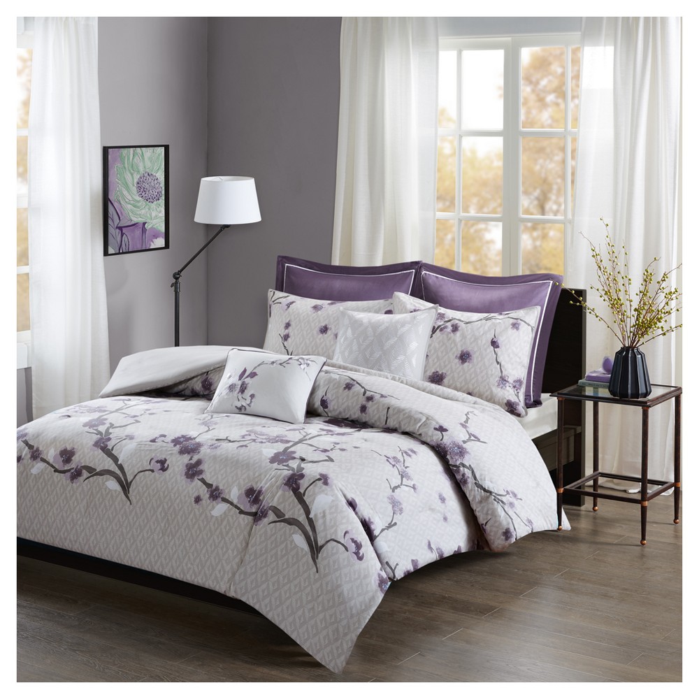 Photos - Bed Linen Purple Sakura Cotton Duvet Cover Set  7pc(Full/Queen)