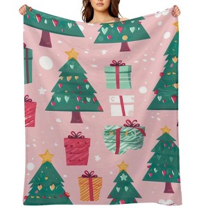 FIONECA Sweet Christmas Blanket with Heart Decorated Tree and Gift Box Pattern Pink Background 30x40 inches - 1 of 4