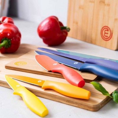 MasterChef 7pc Block Kitchen Knife Set with Nonstick Coated and Knife Holder Vivid Color Collection: Colorful Knives & Holder