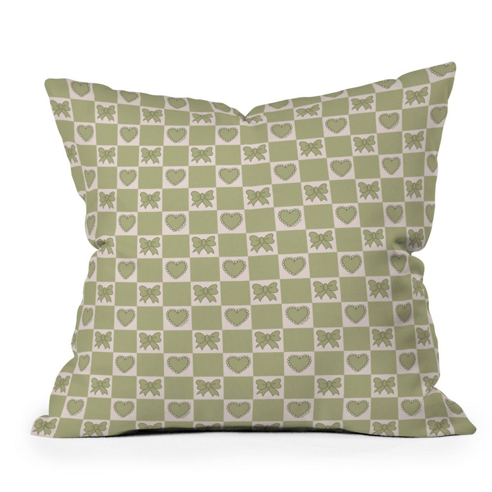 Photos - Pillow Deny Designs 18"x18" Doodle By Meg Green Bow Checkered Print Square Indoor Throw 