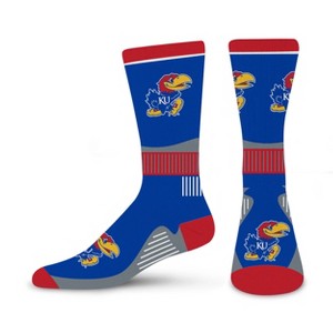 NCAA Kansas Jayhawks Large Crew Socks: Cushioned Heel & Toe, Knit Midweight Fabric - 1 of 3