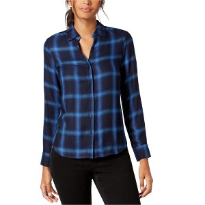 I.N.C International Concepts Womens Plaid Button Up Shirt, Blue, Small - 1 of 1