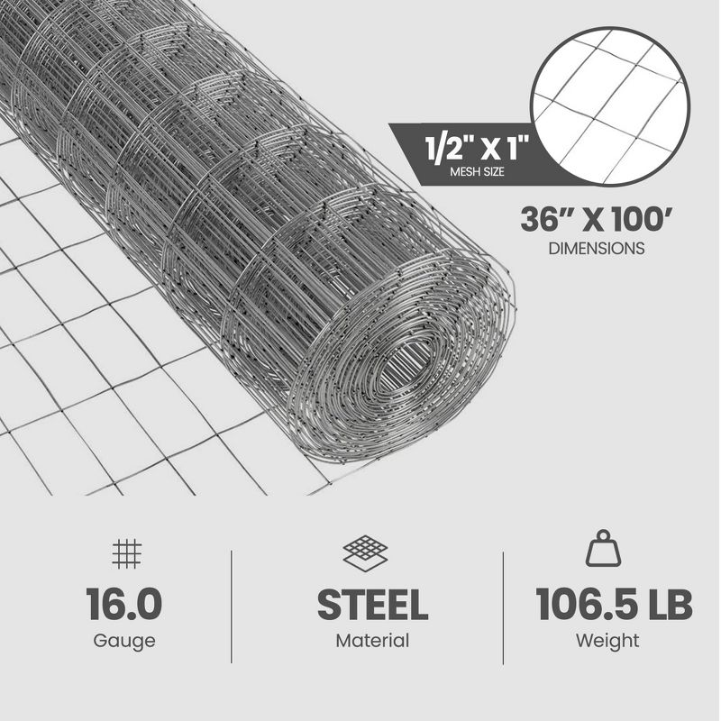 YardGard 16 Gauge Galvanized Zinc Coating Welded Wire Fence with Polished Finish Type for General Purpose Fence, Tools, and Home Improvement, Gray, 3 of 7
