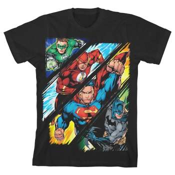 The Justice League Superheroes Black Graphic Tee Toddler Boy to Youth Boy