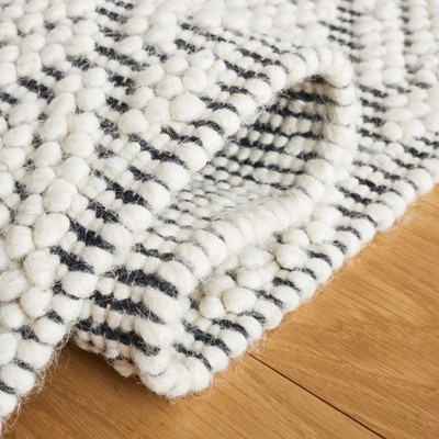 Ivory and Black Geometric Flat Woven Wool Rug, 3' x 5'