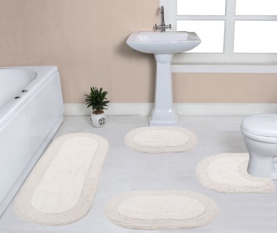 Double Ruffle Collection Cotton Ruffle Pattern Tufted Set of 4 Bath Rug Set - Home Weavers