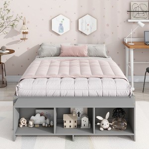 Full Size Bed with Storage Case, 2 Storage drawers, Lengthwise Support Slat,Grey - 1 of 4