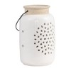 Sagebrook Home Ceramic Lantern - Contemporary Ivory and Beige Flower Cut-Out Creative Decorative Lantern with Handle for Indoor or Outdoor Use - image 2 of 4