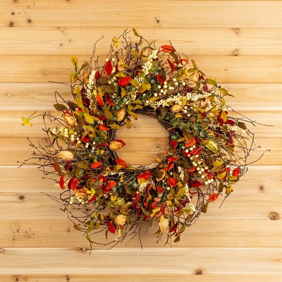 Autumn Cape Gooseberry and Mixed Foliage 20" Wreath
