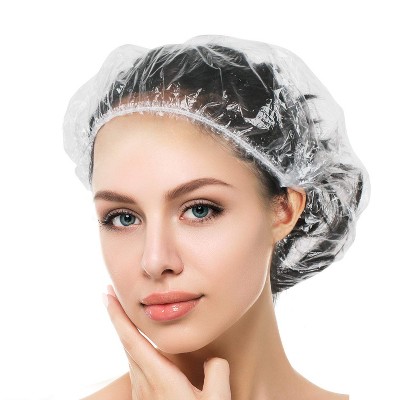 100PCS Disposable Shower Caps, Plastic Clear Hair Cap Large Thick Waterproof Bath Caps , Hotel Travel Essentials Accessories