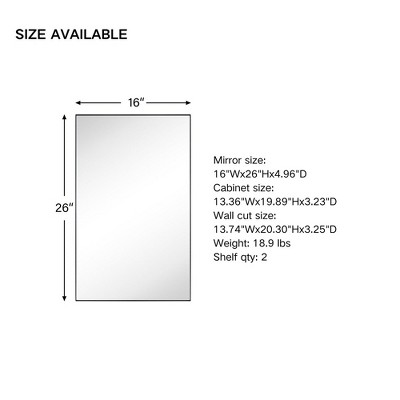 16'' x 26'' Black Metal Framed Medicine Cabinet with Mirror