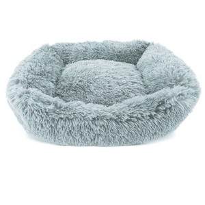 Precious Tails Super Lux Shaggy Fur Cuddler Cat and Dog Bed - L - Blue - 1 of 4