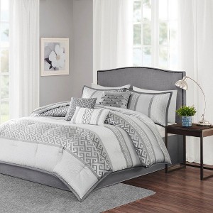 Sapphtopaz 7 Piece Bedding Comforter Sets Luxury Elegant Jacquard Geometric Woven Print and Stripes Designs Reversible Quilt Set - 1 of 4