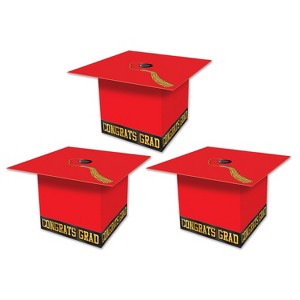 Beistle Grad Cap Favor Boxes, 3.25" x 3.25", (9/Pkg) Red - 1 of 1