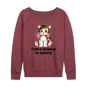 Women's - Instant Message - Menace To Society Lightweight French Terry Wide Neck Long Sleeve Graphic Shirt - 1 of 4