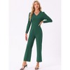 Allegra K Women's V Neck Jumpsuit Long Sleeve Tie Waist Wide Leg Long Pants Elegant Knit Jumpsuits - 2 of 4