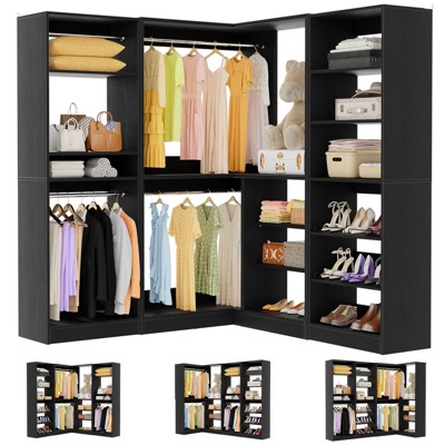 Aheaplus Corner Wardrobe Organizer System with Adjustable Shelves, Closet System with Hanging Rods