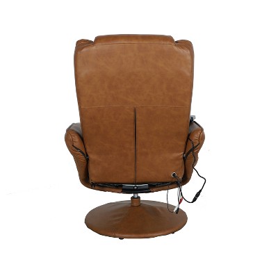 Brown Faux Leather Massaging Recliner with Ottoman and Metal Base