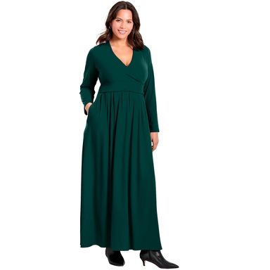 emerald green maxi wrap dress Draped satin maxi dress with voluminous shoulders 34 (FR) / Dark green main image 1