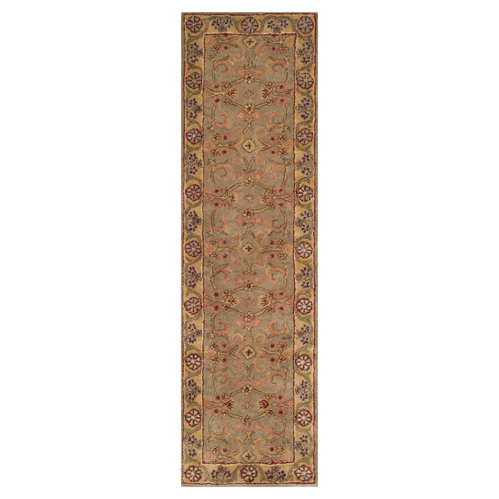 Light Green/Gold Floral Tufted Runner 2'3inx12' - Safavieh