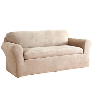 Stretch Suede 3pc Sofa Slipcover Taupe - Sure Fit, Brown