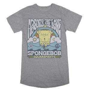 Spongebob Squarepants Yoga Women's Heather Gray Graphic Sleep Shirt - 1 of 2