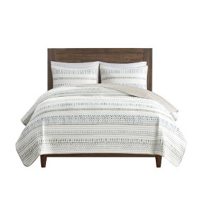 SEVOBAL Bedding Sets, Full/Queen Reversible Seersucker Quilt Set with Diamond Print for Southwest Style, White, 17.72"*15.35"*6.69" - 1 of 4
