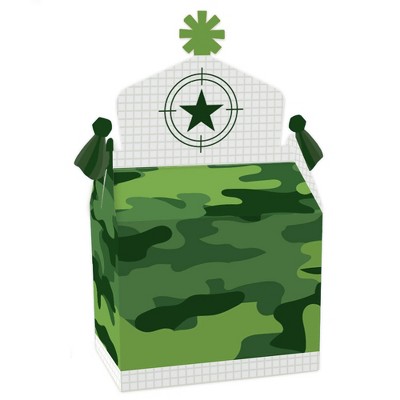 Big Dot of Happiness Camo Hero - Treat Box Party Favors - Army Military Camouflage Party Goodie Gable Boxes - Set of 12