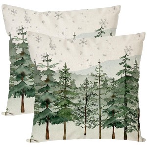Christmas Pillow Covers 18x18 Inch Set of 2 Christmas Tree Decorative Throw Pillow Cases Natural Forest Green - 1 of 4