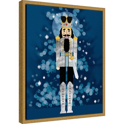 Grace Popp 16"x20" Silver and Blue Nutcracker Framed Canvas Art
