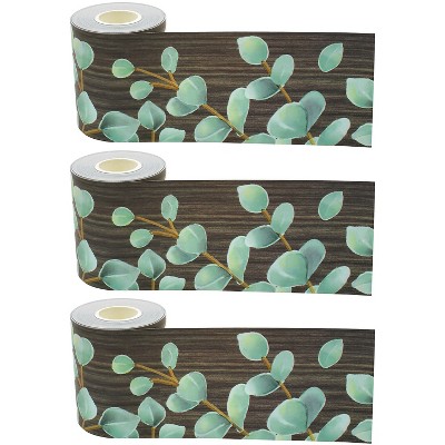 Teacher Created Resources Straight Rolled Border Trim 3" x 50' Green/Brown Eucalyptus 3/Pack