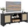 Rattan TV Stand Fits TVs Up to 65 Inches, Farmhouse Entertainment Center with Cabinets and Open Shelves - 3 of 4