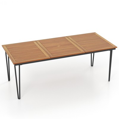 Tangkula 79" Outdoor Dining Table 8-Person Table w/ 1.9" Umbrella Hole Metal Legs & Adjustable Foot Pads Patio