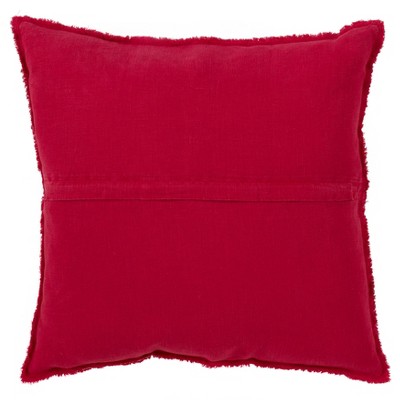 Red Linen Square Throw Pillow with Fringed Edges
