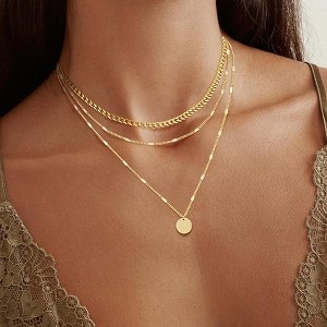 QingMoon Layered Gold Necklaces, Cuban Link, Snake Chain and Coin Pendant Necklace Trendy Jewelry Gifts for Women - 1 of 4