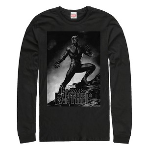 Men's Marvel Black Panther 2018 Grayscale Pose Long Sleeve Shirt - 1 of 3