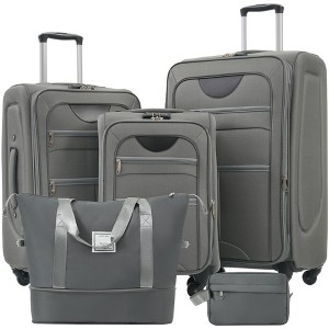 5 PCS Expandable Luggage Set, Softside Lightweight Spinner Suitcase with Duffel Bag, Tolietry Bag and TSA Lock - ModernLuxe - 1 of 4