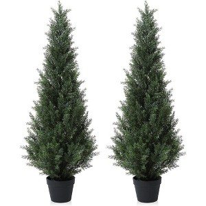 3-5FT Artificial Cedar Topiary Trees for Indoor and Outdoor UV Protection Fake Trees for Home Decor Set of 2 - 1 of 4