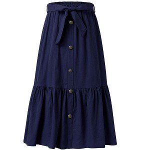 Girl's Button Midi Skirts Casual High Elastic Waist A Line Pleated Midi Chiffon Pink Skirts with Pockets - 1 of 1
