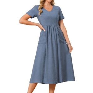 chinese dress ladies Linen Midi Dress with Bow Detail and Flowy Skirt – Auvelle Fashion main image 1