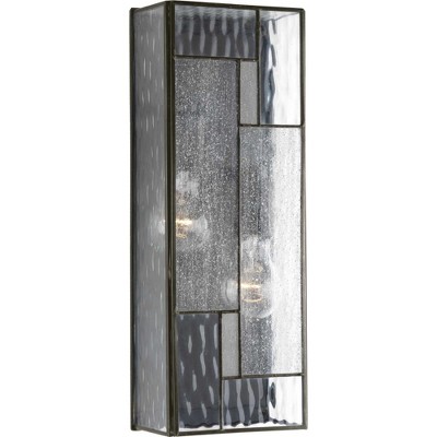 Architectural Bronze Geometric Lantern with Seeded Glass Panels