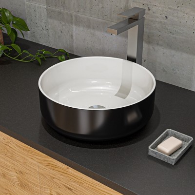 ALFI ABC908 Black & White 15Inch Round Above Mount Ceramic Sink