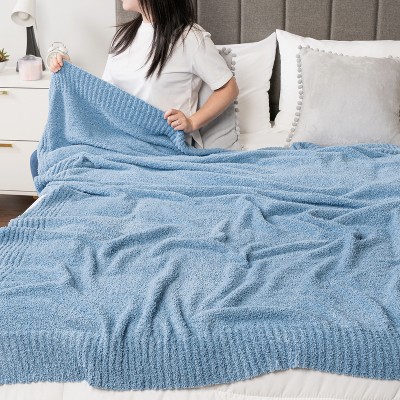 Light Blue Reversible Fleece Knit Throw Blanket, 50x60 Inches