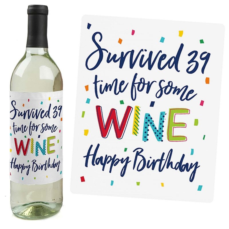 Big Dot of Happiness 40th Birthday - Cheerful Happy Birthday - Colorful Fortieth Birthday Party Decor - Wine Bottle Label Stickers - Set of 4, 5 of 9