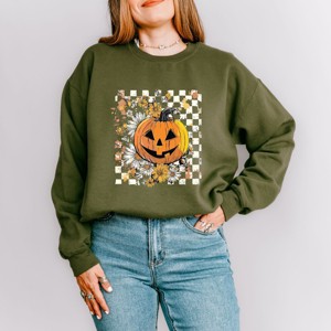 Carved Pumpkin Checkered Floral -  Womens Sweatshirt - 1 of 4