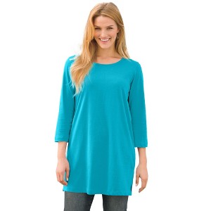 Woman Within Plus Size Perfect Three-Quarter-Sleeve Scoopneck Tunic - 1 of 4