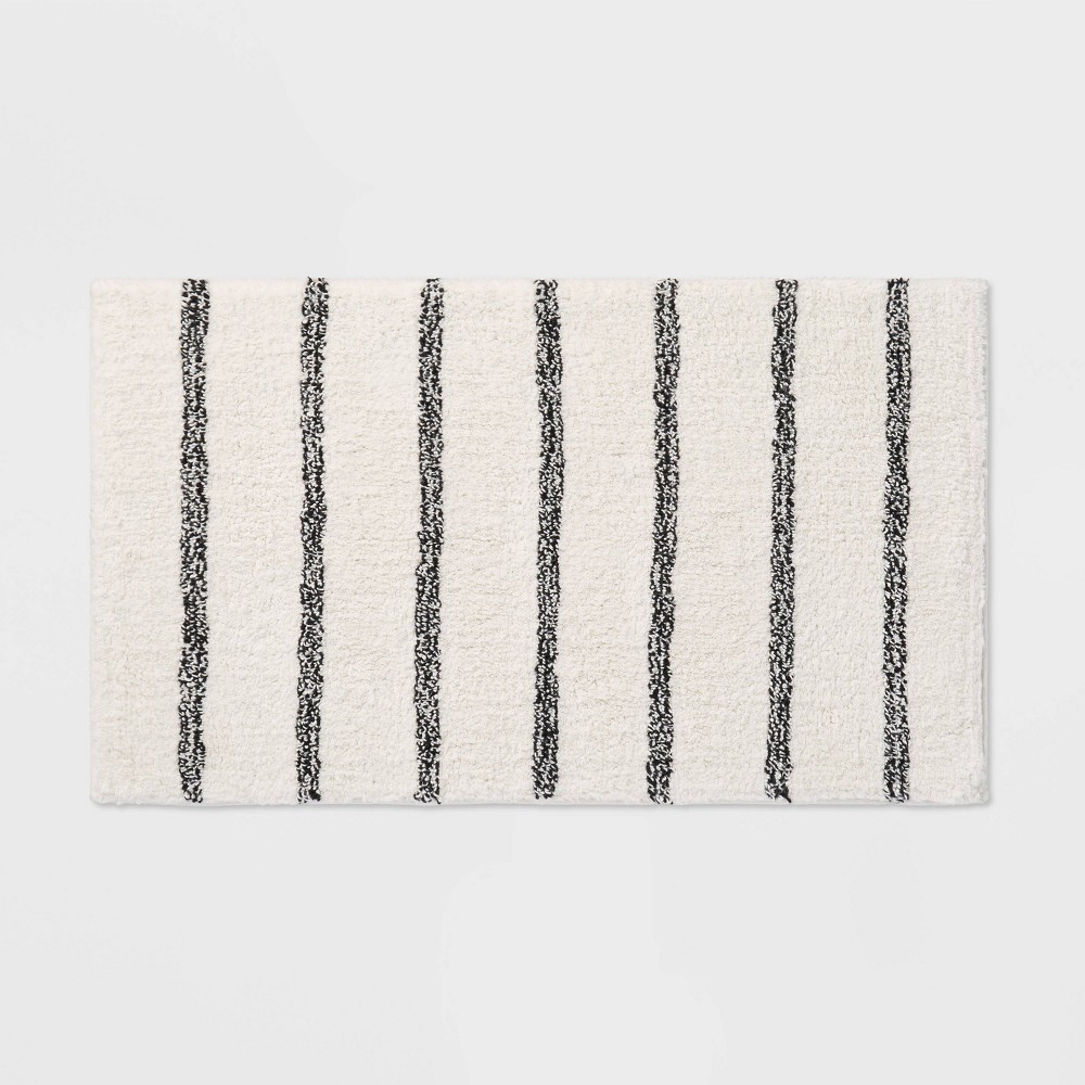 Striped Kids' Bath Rug Black & White - Pillowfort™: Cotton Tufted Bathroom Mat, 1'8"x2'10", OEKO-TEX Certified