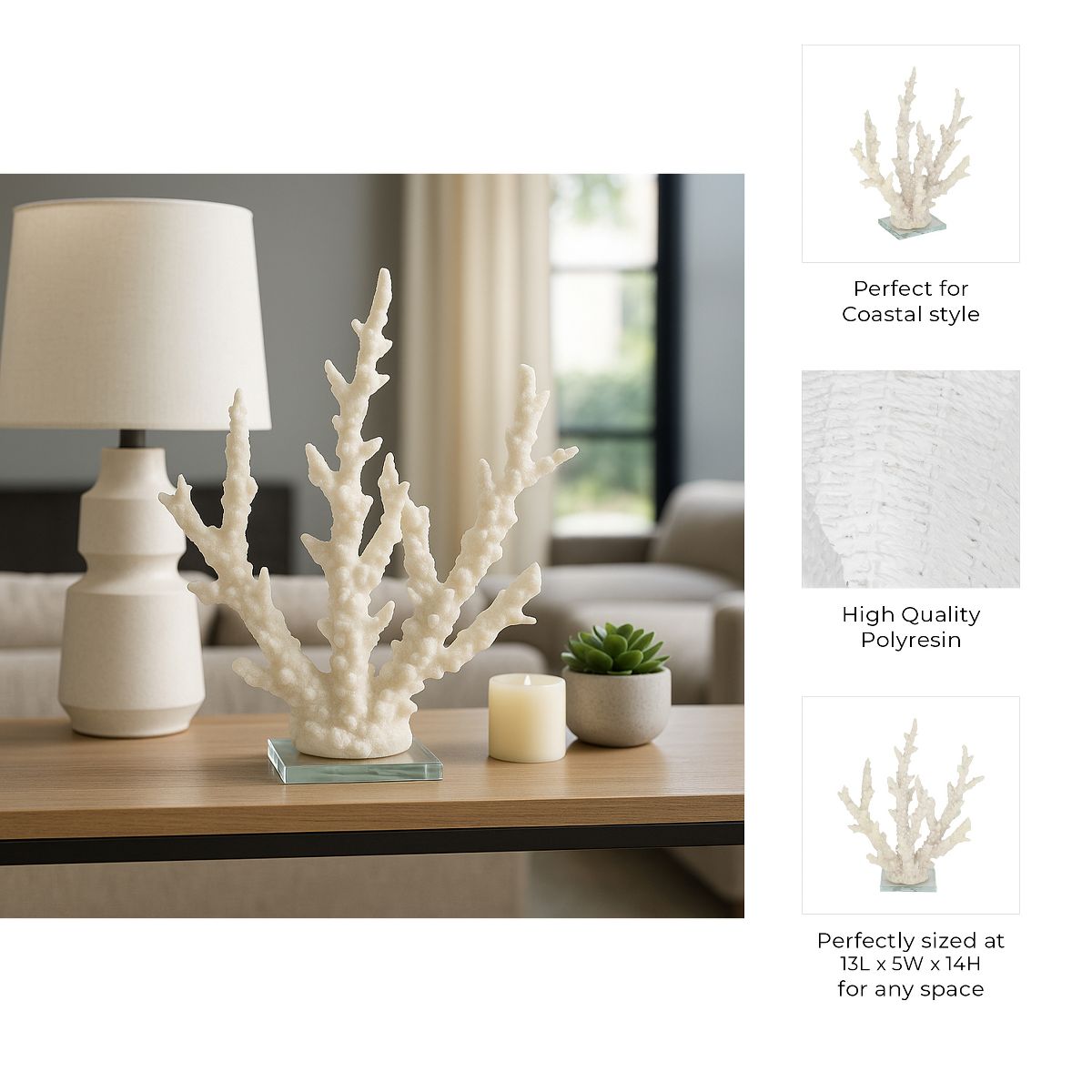 Coastal Coral Figurine Decor - Realistic Resin Sculpture - Ocean-Inspired Accent for Home, Office, Bedroom, Living Room - thumbnail 5