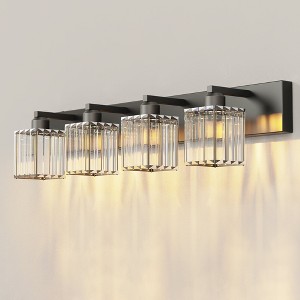 YANSUN 32 In. 4-Light Square LED Vanity Light in All-Black with Crystal Shade for Bathroom and Makeup Room - 1 of 1